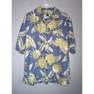 Tommy Bahama Blue Yellow Green Floral Hawaiian Tropical Resort Silk Camp Shirt M